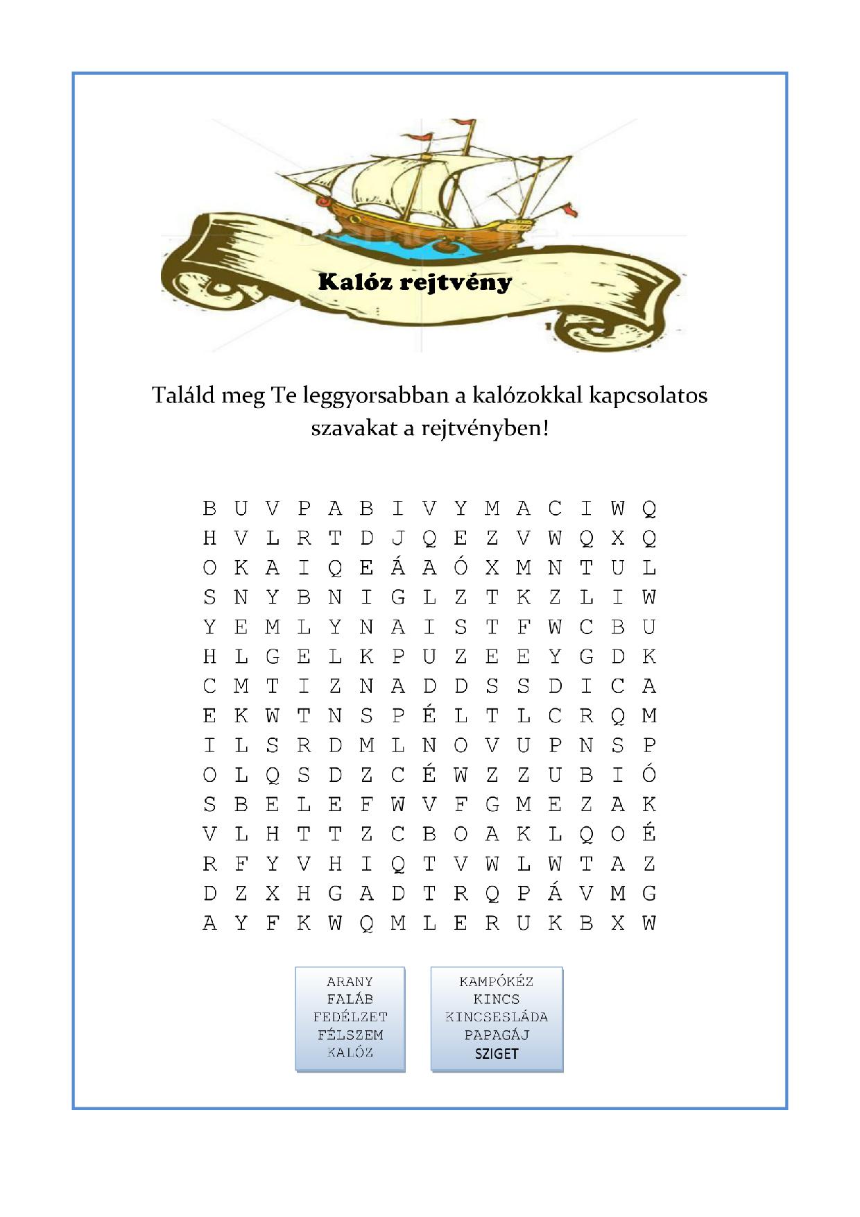 Nyomtatható szókereső rejtvény - Kalóz bulira-page-001
